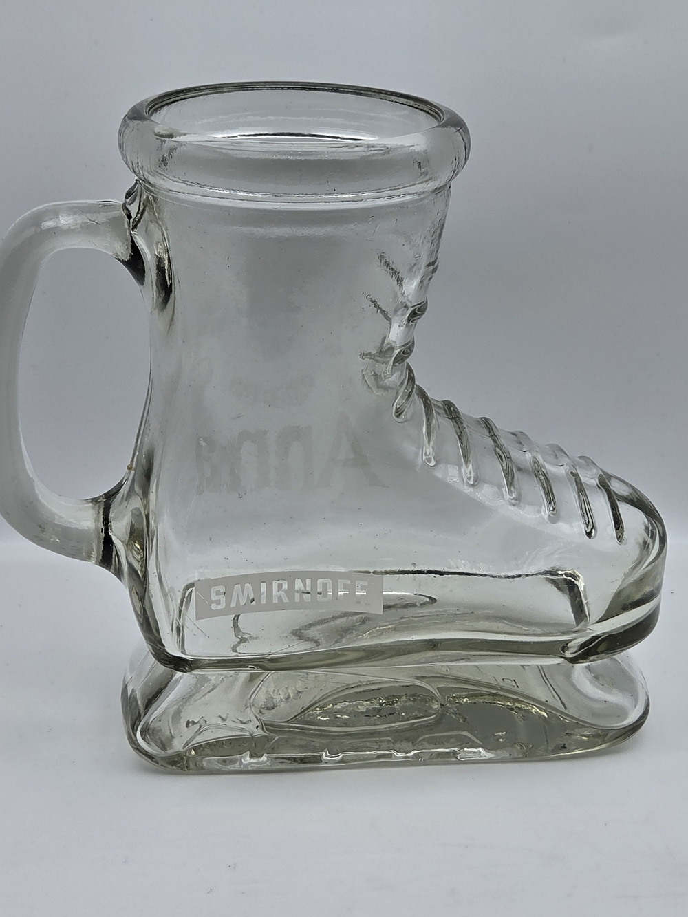 Smirnoff Beer Heavy Clear Glass Ice Hockey Skate Boot Mug Collectible